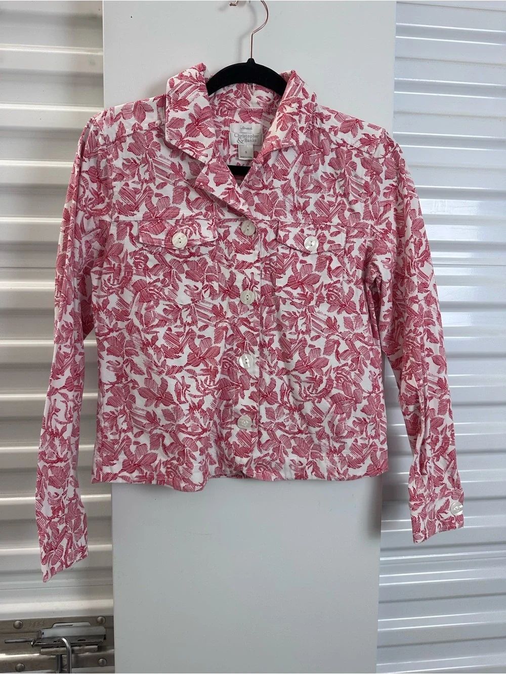 Christopher & Banks Floral Red & White Button-Up Jacket